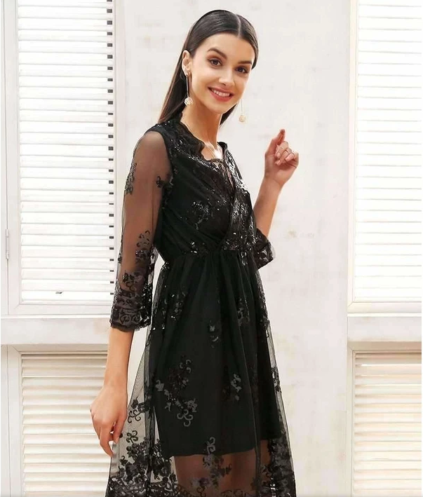 V-neck Sequined Dress
