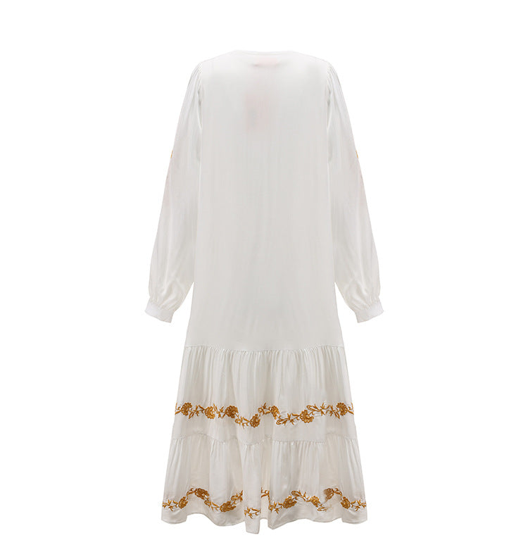 V-neck Embroidered Loose Dress