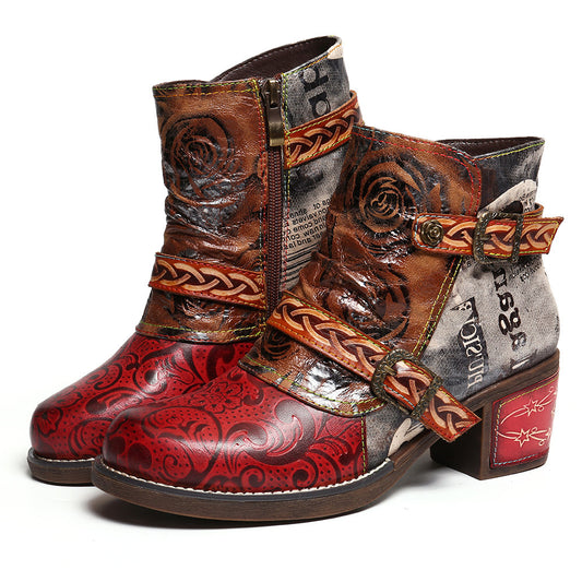 Snake Print Leather Boots