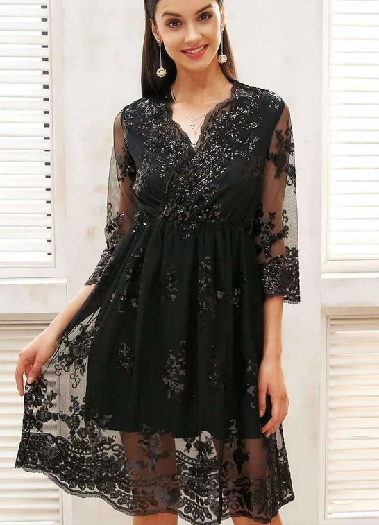 V-neck Sequined Dress