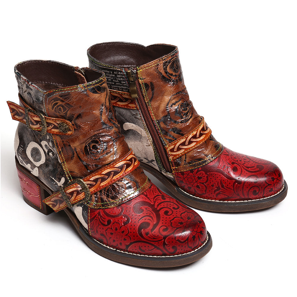 Snake Print Leather Boots