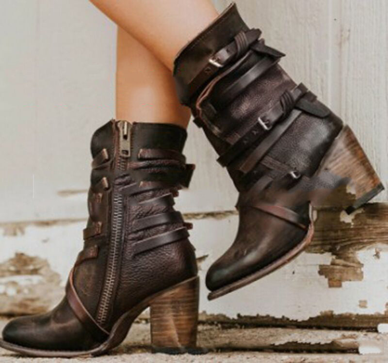 Ladies Leather Strap Boots